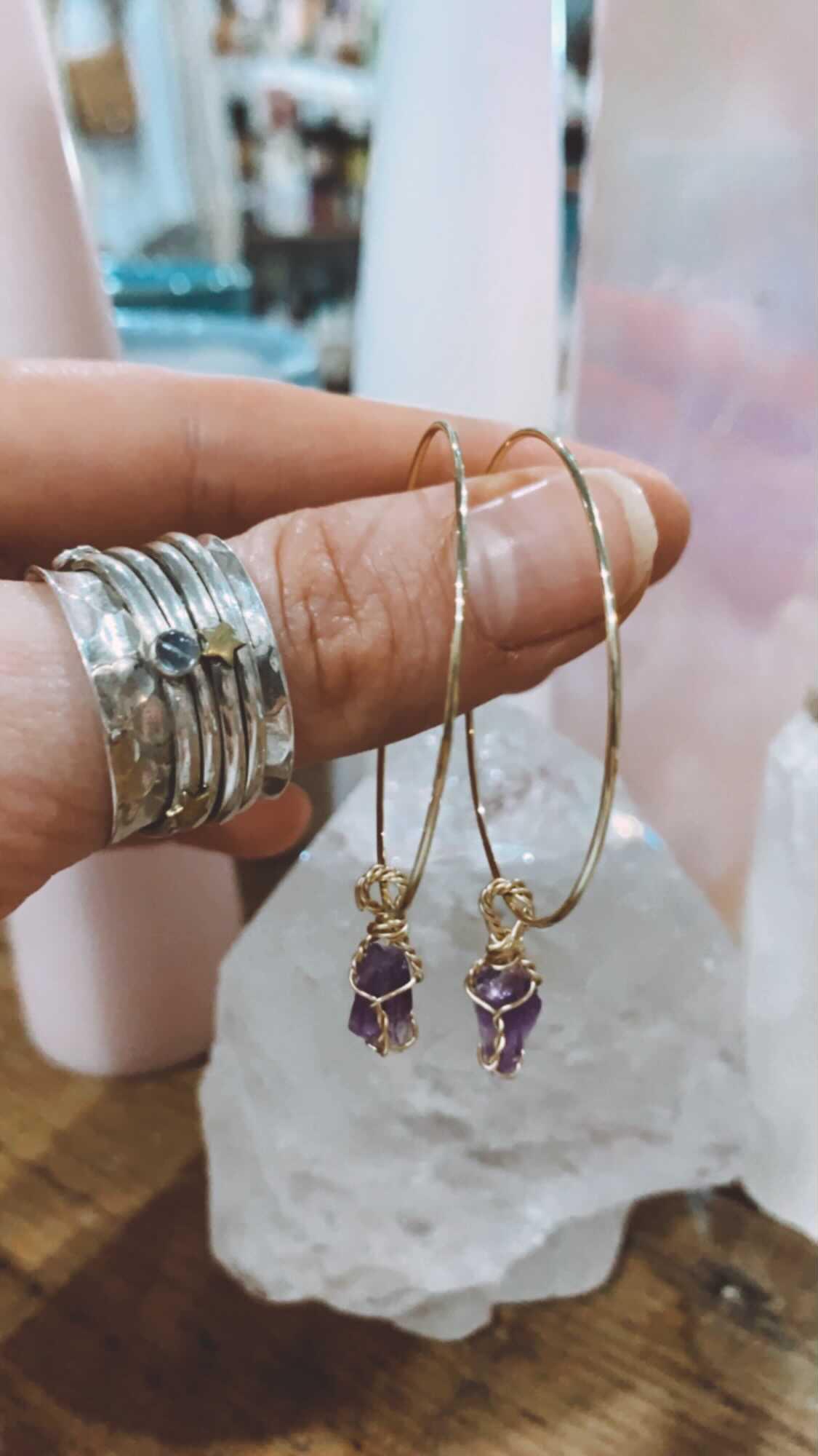 💜AMETHYST HOOP EARRINGS 14K GOLD