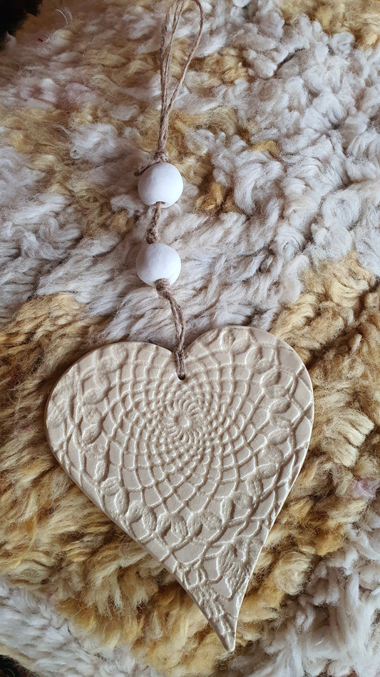 Natural ceramic heart wall hanging