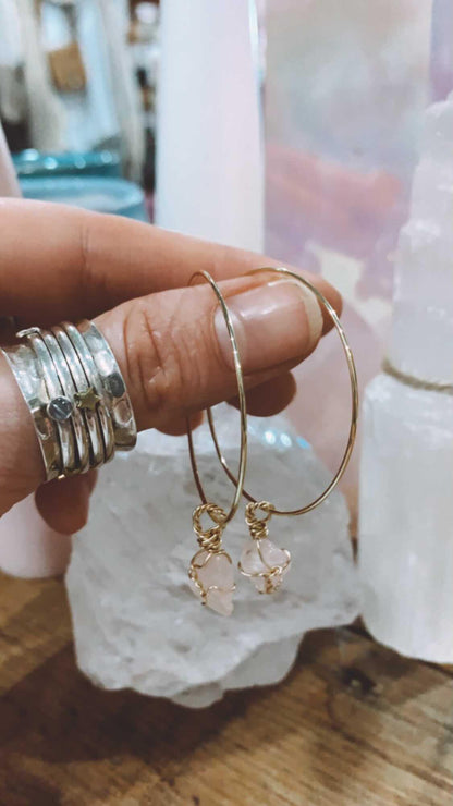 ROSE QUARTS HOOP EARRINGS 14k gold