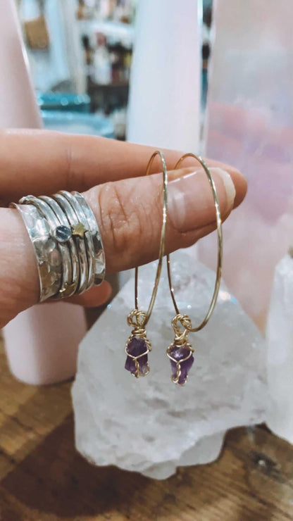 💜AMETHYST HOOP EARRINGS 14K GOLD