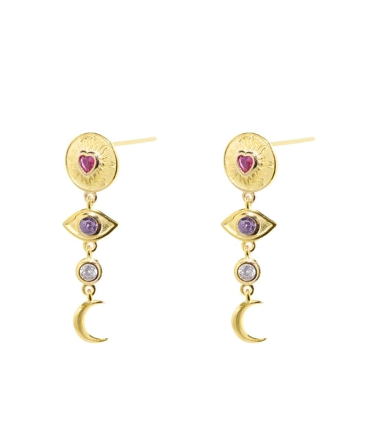 Earrings, cresent moon  crystal earrings