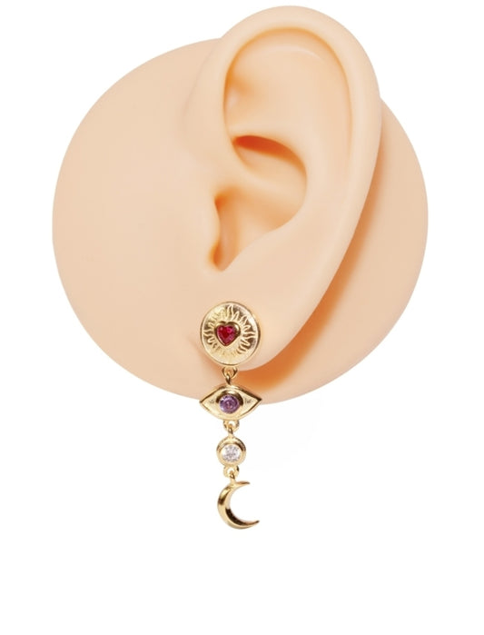 Earrings, cresent moon  crystal earrings
