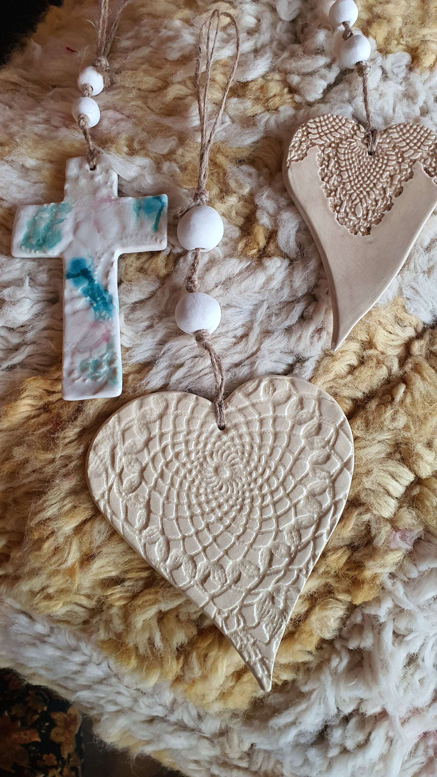 Natural ceramic heart wall hanging