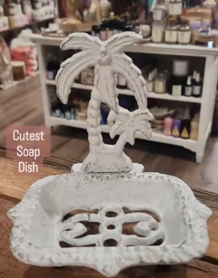 White Wash cast iron palm tree soap dish🏝